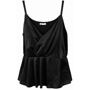 Edgely Women's XL Black Satin Babydoll Peplum Layering Top‎